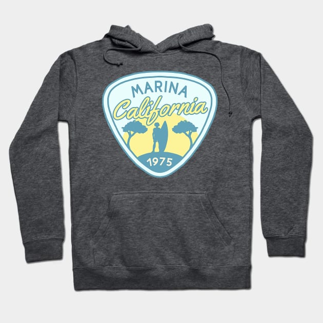 Marina California 1975 Surfer Hoodie by Slightly Unhinged